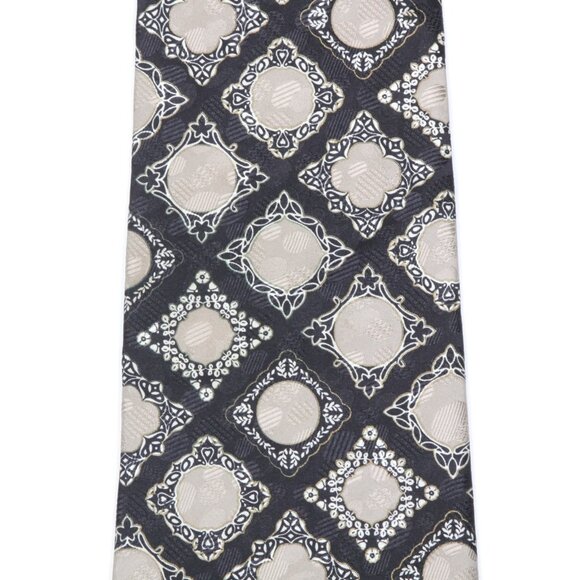 Stefano Ricci Men's Silk Neck Tie Black with Silvery-Grey Circle Medallion 61"L - Picture 4 of 4